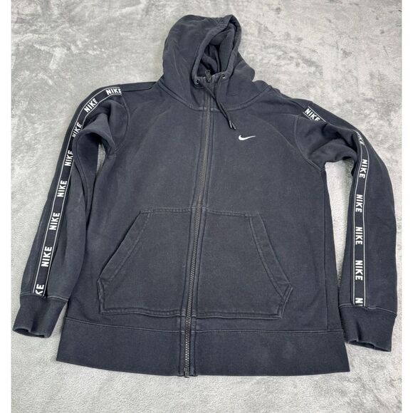 Nike Women's NSW Full Zip Hoodie Logo Tape Long Sleeve Size XS Black - Picture 1 of 14